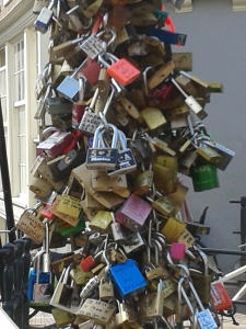 Locks bearing couples' names locked to a bridge. (coopyright Karlstein)